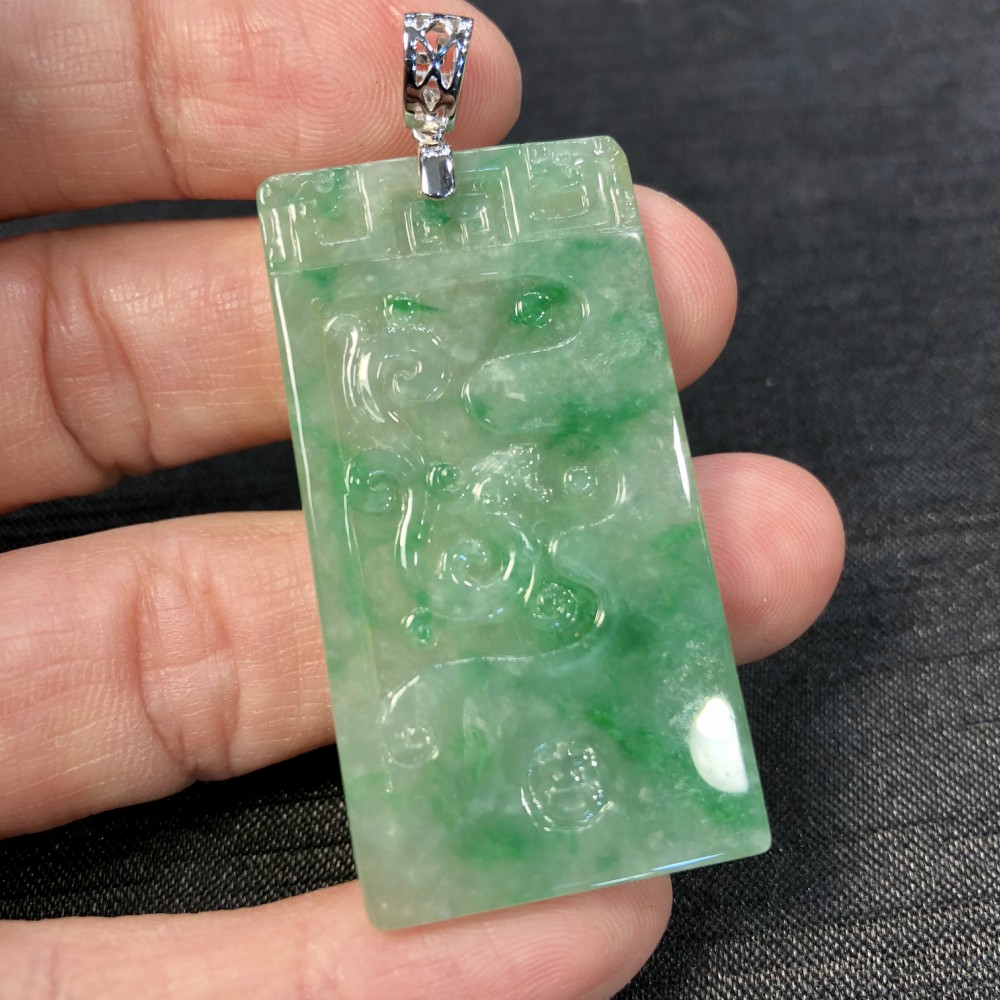 翡翠 花青翡翠 仿古龍牌 一件翡翠