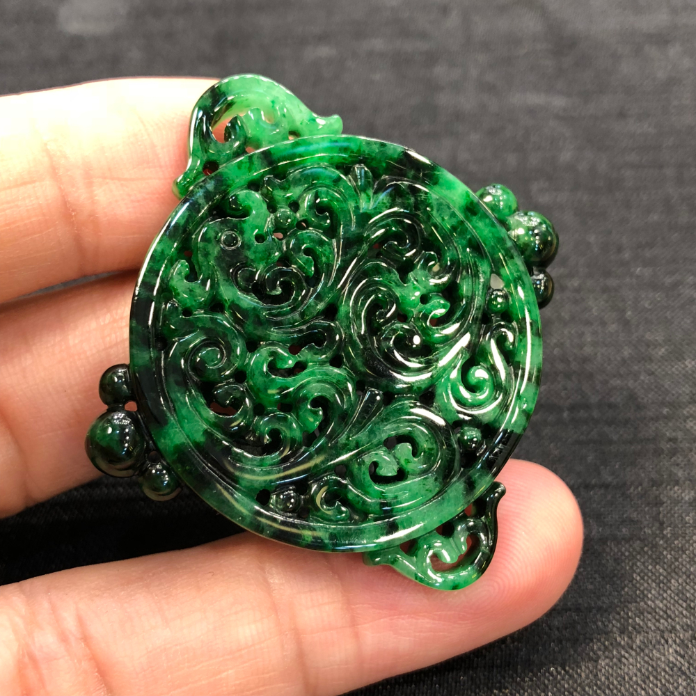 翡翠 花青種(黄＋緑) ビンテージ お花 玉璧 別格 【A貨 未処理】 s1 